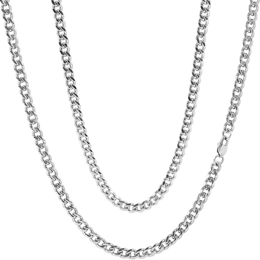 Classic Silver Cuban Link Chain Necklace - Men Accessories Jewelry